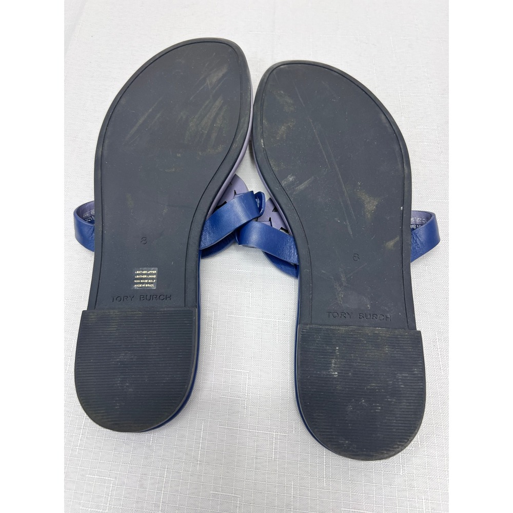 Tory Burch Miller Cloud Sandals Size 8 Blue Purple Excellent Leather Thong Flat - Picture 6 of 8
